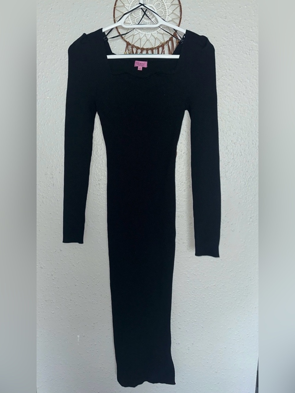 Francesca’s Black Long Sleeve Ribbed Knit Dress